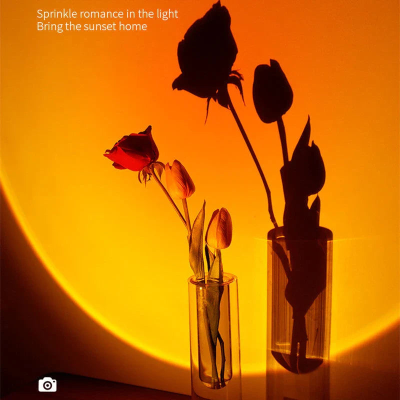 Wireless sunset lamp and ultrasonic humidifier with adjustable lighting and mist settings for home decor