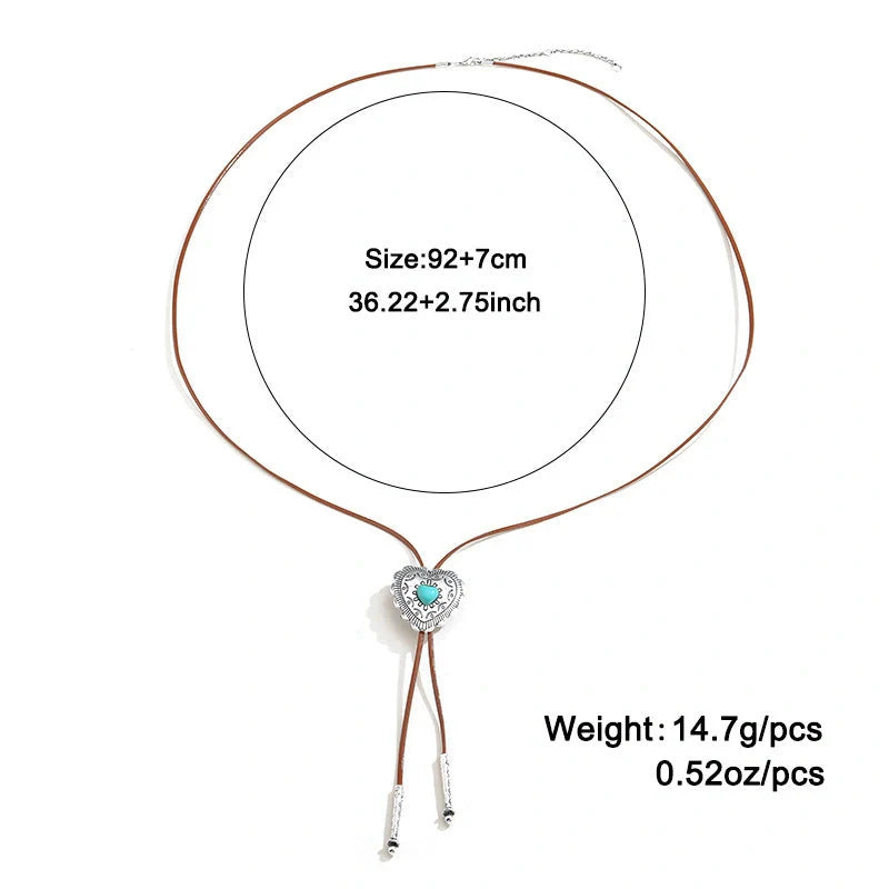 Retro Turquoise Cross Necklace for women with heart-shaped pendant