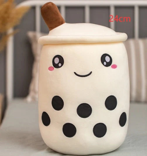 Strawberry Milk Tea Plush Boba Toy Pillow in various colours and sizes