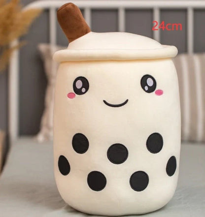 Strawberry Milk Tea Plush Boba Toy Pillow in various colours and sizes