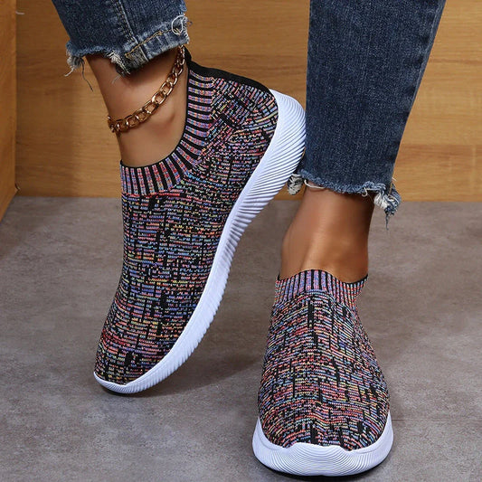 Stripe knit sock shoes in white, grey, and flower colour options