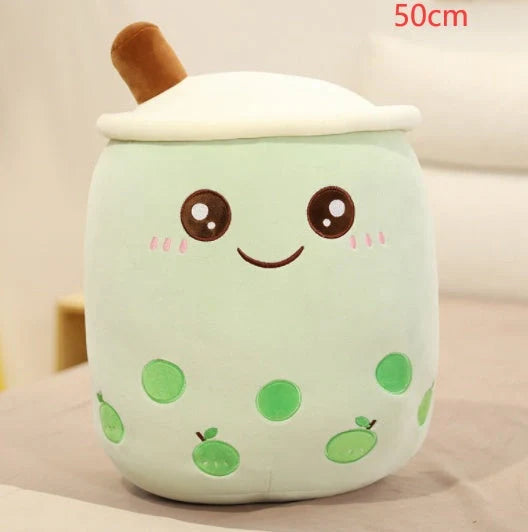 Strawberry Milk Tea Plush Boba Toy Pillow in various colours and sizes