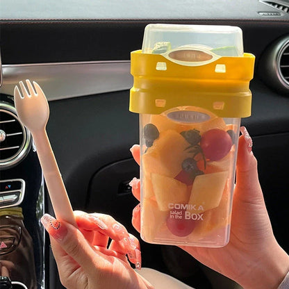 Dual-layer meal prep container with separate compartments and leak-proof lid, available in yellow and cream white colors