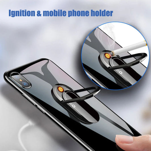 USB rechargeable cigarette lighter with mobile phone holder in various colors