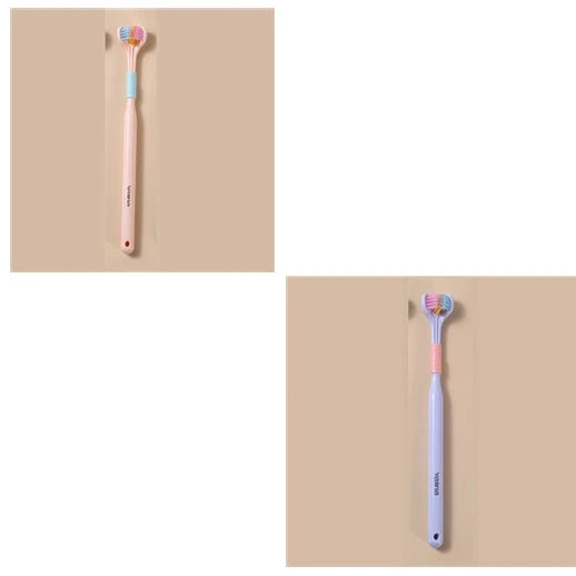 Soft bristle toothbrush with 3-sided brush head for thorough dental cleaning