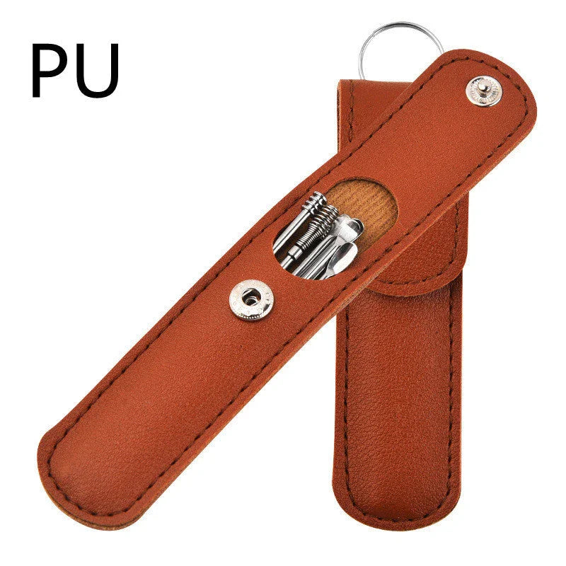 Premium stainless steel ear cleaner set with dual-headed spiral design and carrying case