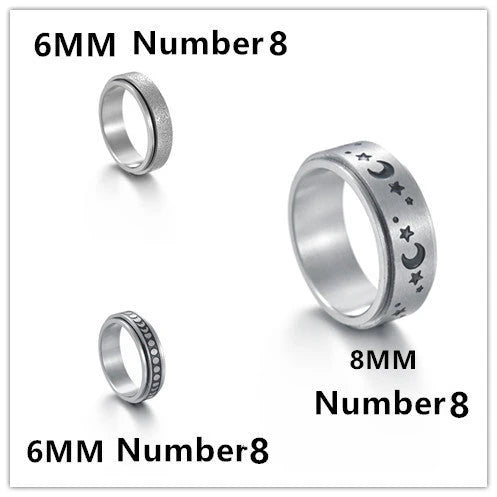 Titanium steel rings with captivating celestial designs including stars, moons, and floral motifs