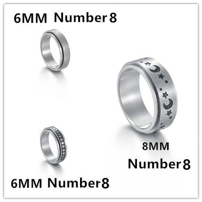 Titanium steel rings with captivating celestial designs including stars, moons, and floral motifs