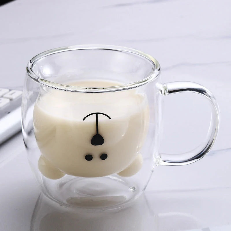 Creative Bear Double Coffee Milk Glass in pink, amber, transparent, and lake green colours