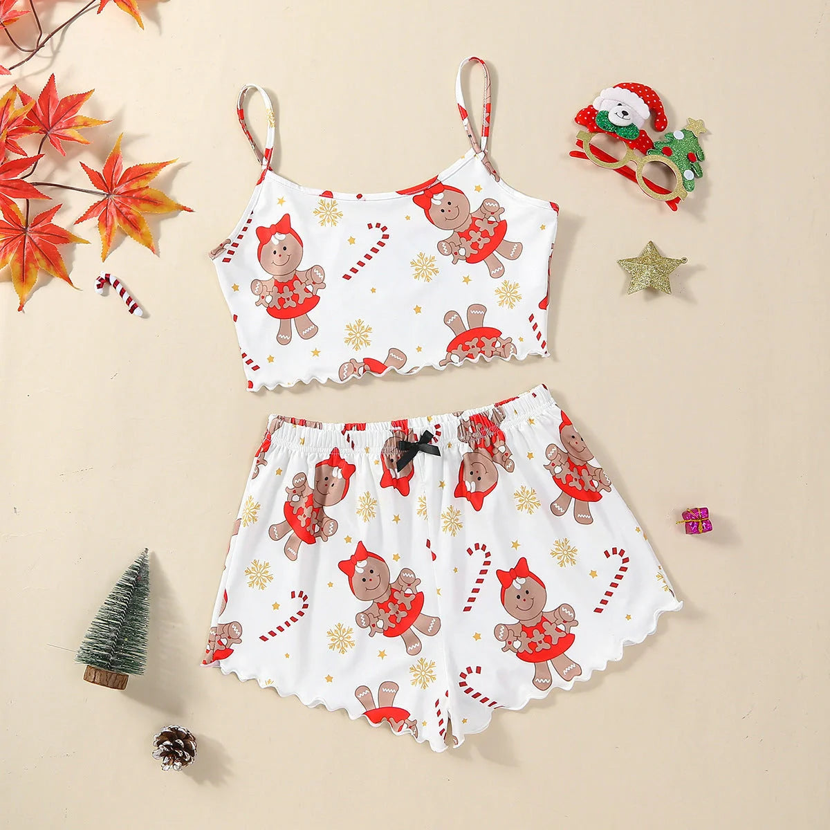 Women's Christmas-themed thin milk silk pajamas set with festive designs