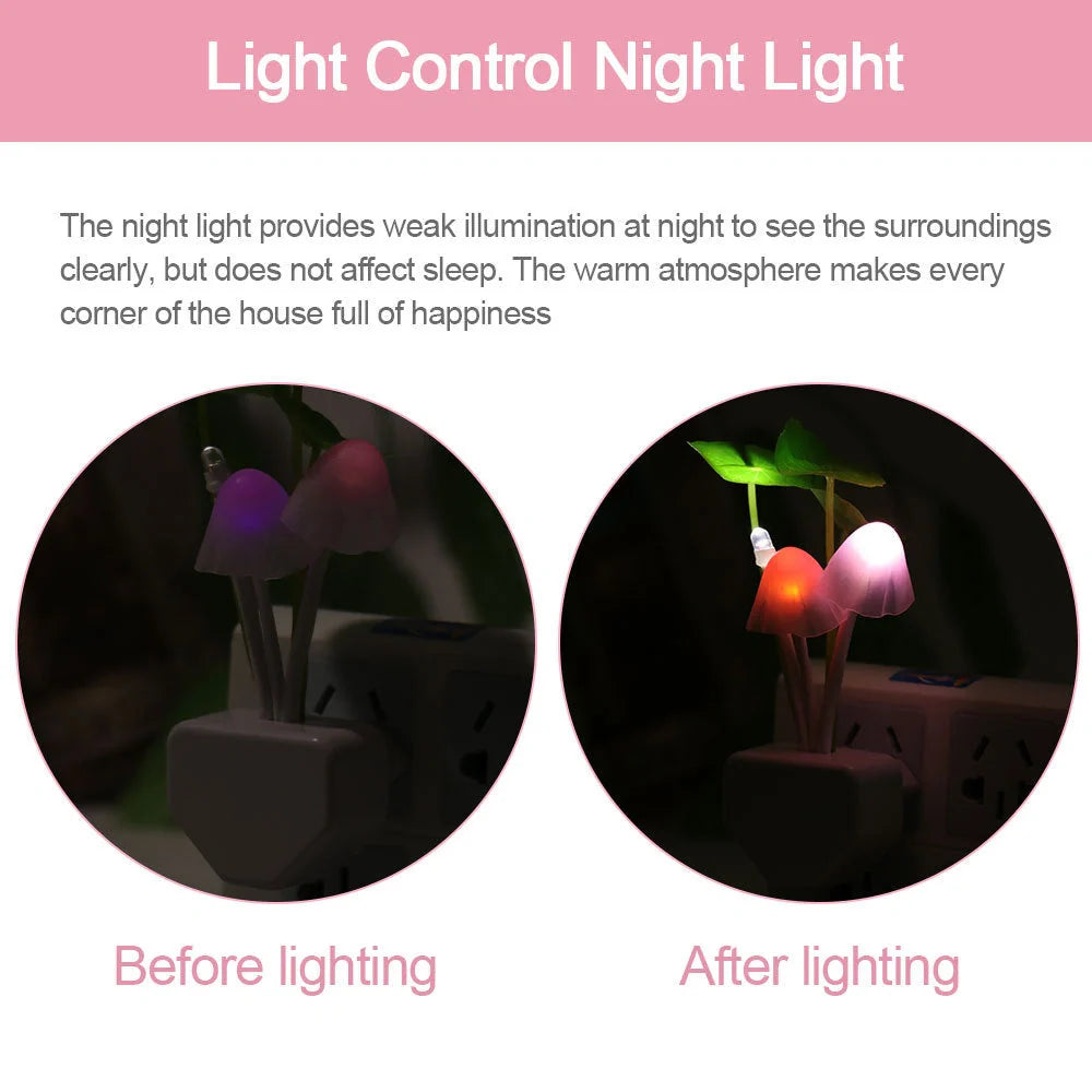 Colour-changing LED Mushroom Light with sensor in white ceramic pot