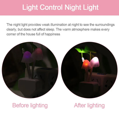 Colour-changing LED Mushroom Light with sensor in white ceramic pot