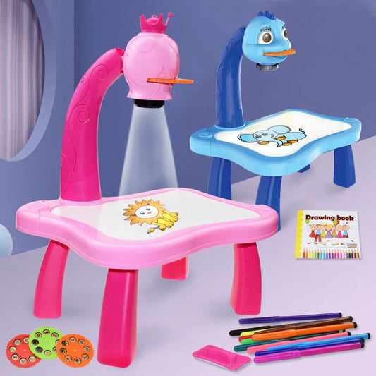 Children's magnetic projection drawing board with music function in blue and pink
