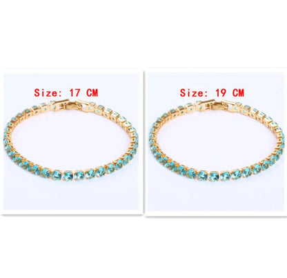 Luxury cubic zirconia tennis bracelet for women and men, available in multiple colours and sizes.