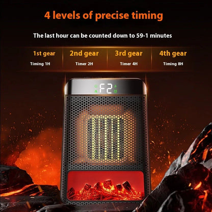 Portable fan heater with 3D dynamic flame effect and 1500W PTC fast heating