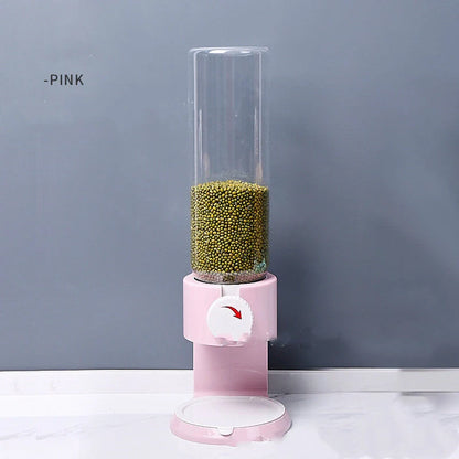 Airtight food storage bottles in white, blue, black, and pink, with transparent body and sealing lid