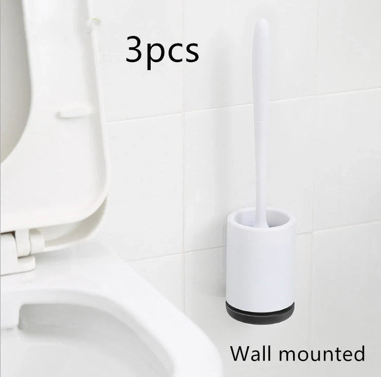 High-quality toilet brush with soft, decontaminated TPR bristles, ergonomic handle, and versatile floor-standing or wall-mounted design.