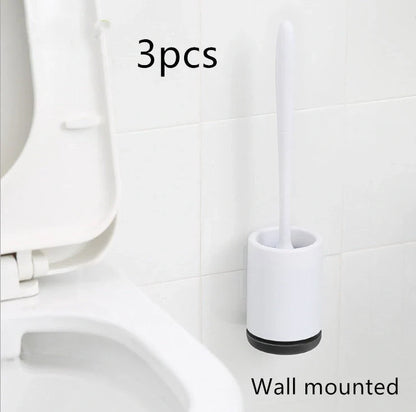 High-quality toilet brush with soft, decontaminated TPR bristles, ergonomic handle, and versatile floor-standing or wall-mounted design.
