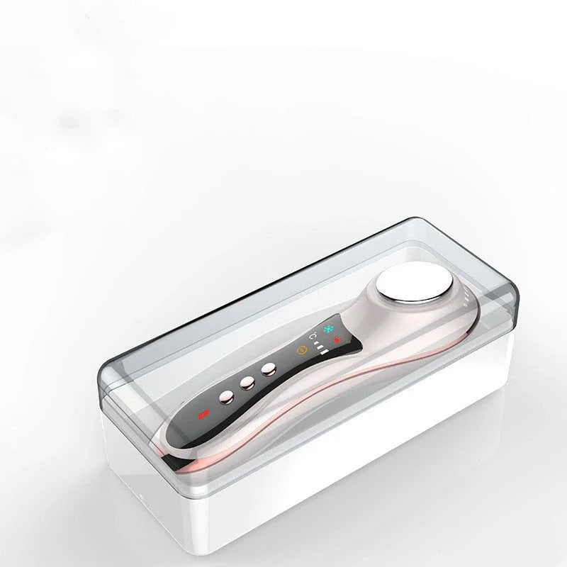 Hot & Cold Eye Massage Machine in pearl white and rose gold for skin and eye care