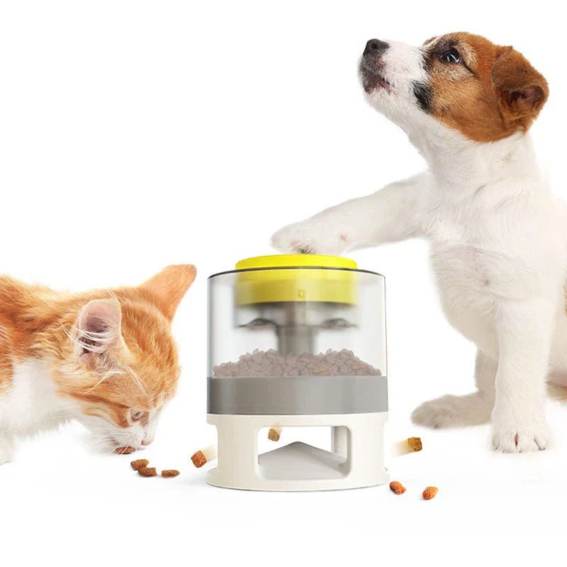 Bullet-shaped pet feeder with anti-slip base and slow feeding design for dogs and cats