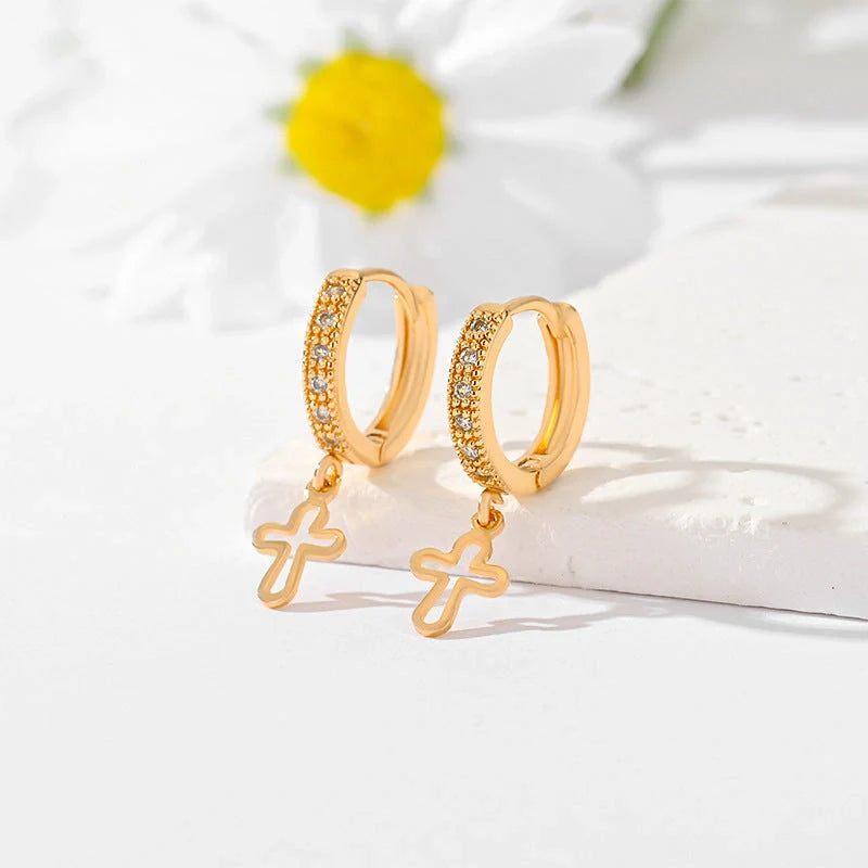 Gold-plated cross earrings in various colours for women