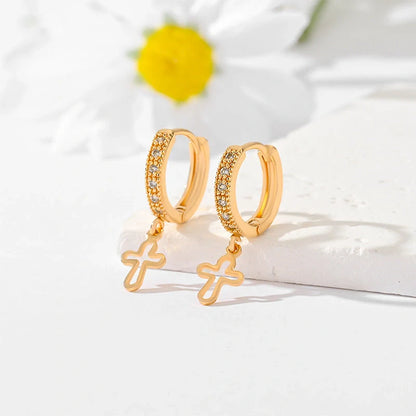 Gold-plated cross earrings in various colours for women