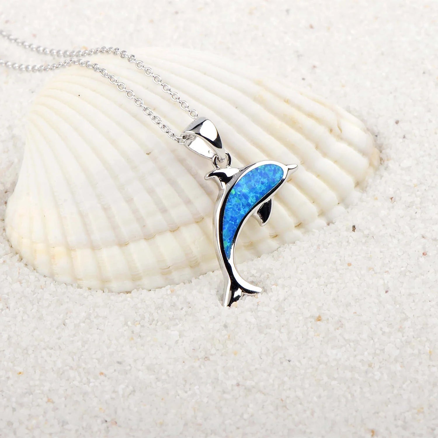 Elegant Ocean Dolphin Copper Necklace with Opal - A stylish women's jewellery piece