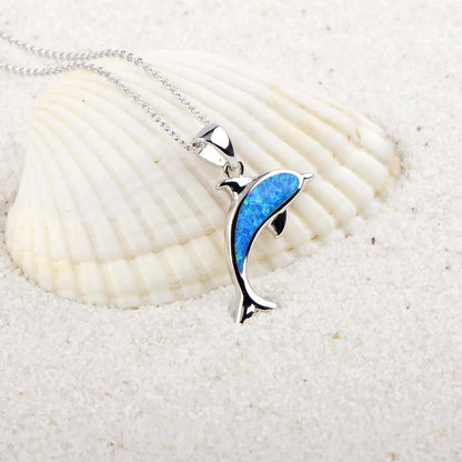 Elegant Ocean Dolphin Copper Necklace with Opal - A stylish women's jewellery piece