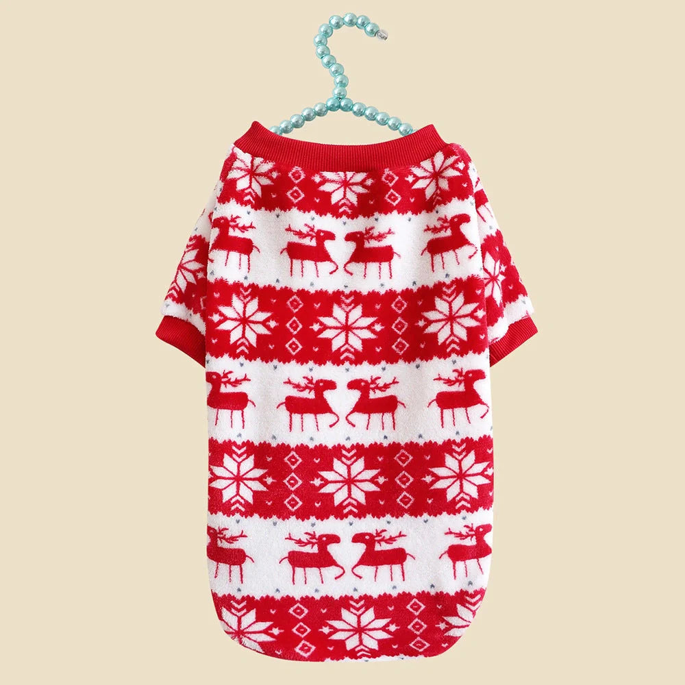 Winter warm padded dog sweater with Christmas design in big red