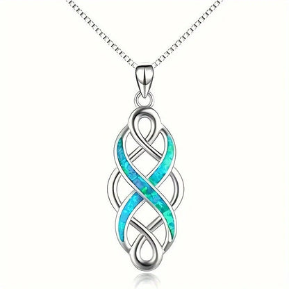 Elegant blue Celtic knot pendant necklace with ellipse and ring design, showcasing the rich cultural heritage of Ireland