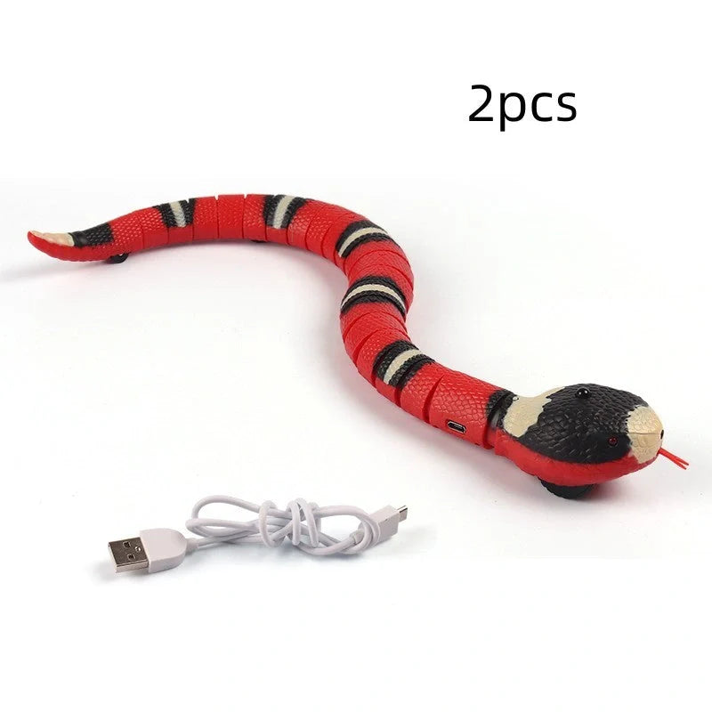 Smart Sensing Interactive Cat Toy with lifelike snake design and USB rechargeable feature