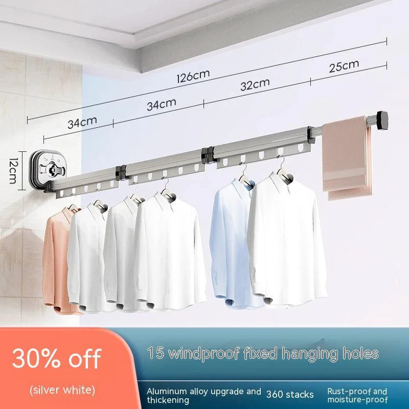 Aluminium suction cup folding clothes hanger with retractable drying rack for space-saving laundry drying