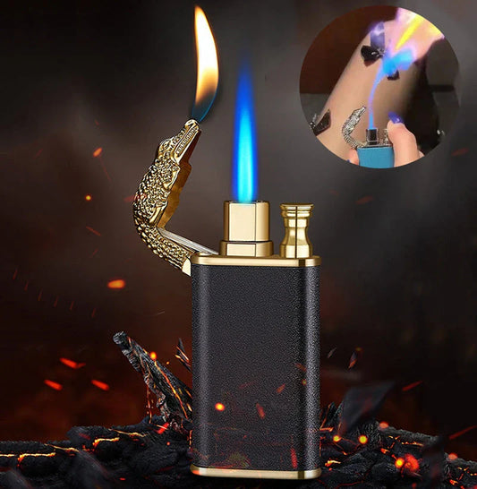 Versatile double flame lighter with a sleek and stylish design, perfect for outdoor adventures, grilling, and cigar lighting.