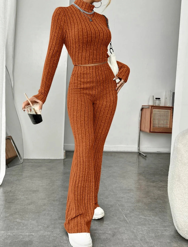 GiftHome UK Elegant Cotton Turtleneck & Wide-Leg Trousers Suit