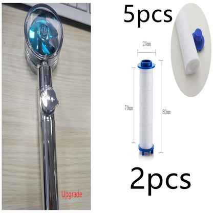 Turbo Propeller Shower Head in various colours with 360-degree fan extension
