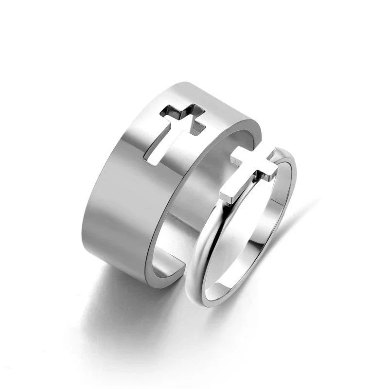 Stunning titanium steel rings with geometric designs in gold and steel finishes