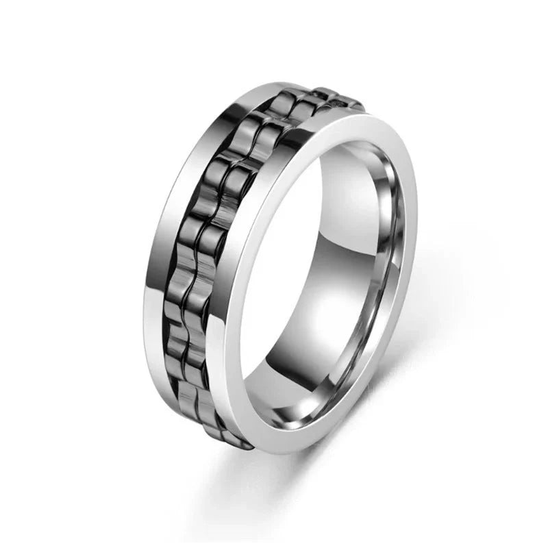 Titanium steel spinner ring with rotating gear design for anxiety relief