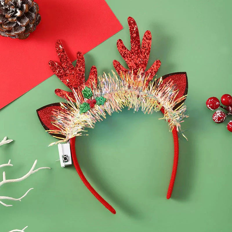 Glowing Christmas hair band with flashing deer horn and snowflake designs