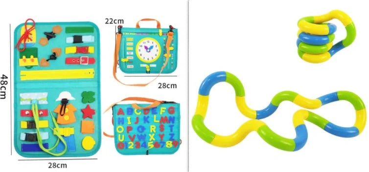 Children's felt busy board for dressing and buttoning skills development