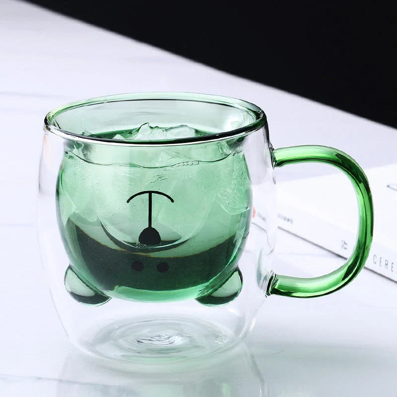 Creative Bear Double Coffee Milk Glass in pink, amber, transparent, and lake green colours