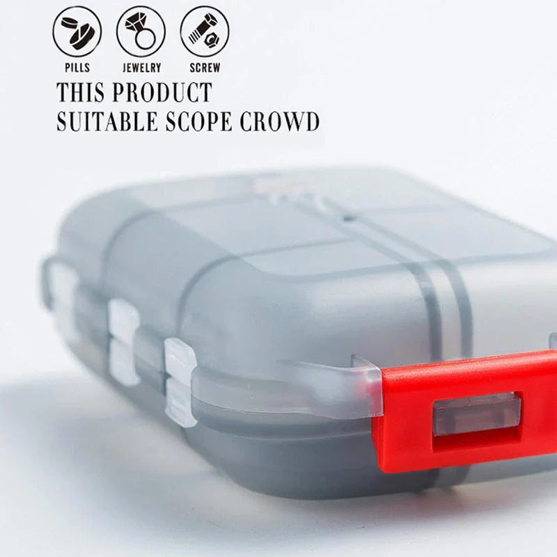 10-grid moisture-proof travel pill organizer in various colours for secure medication storage