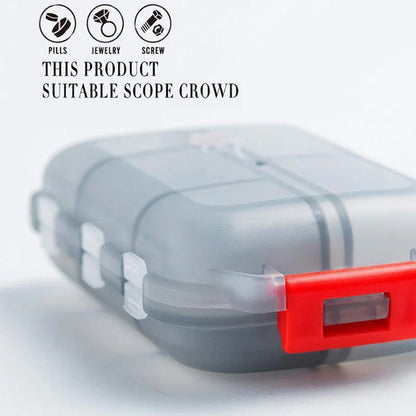 10-grid moisture-proof travel pill organizer in various colours for secure medication storage