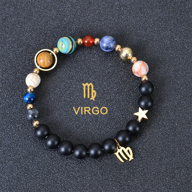 Frosted Stone Beaded Zodiac Bracelet featuring detailed zodiac signs on natural stone beads