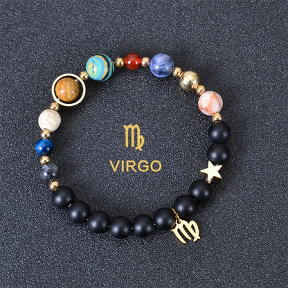 Frosted Stone Beaded Zodiac Bracelet featuring detailed zodiac signs on natural stone beads
