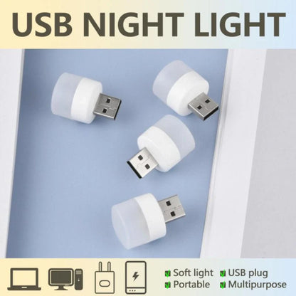 Compact USB LED night light with soft glow for reading and sleep