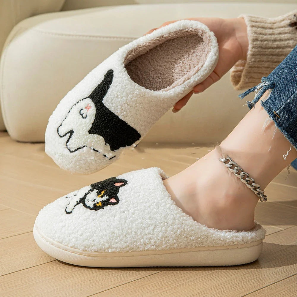 Cozy cartoon slippers with soft, plush interior and durable non-slip soles for indoor and outdoor wear