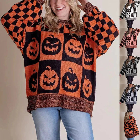 Halloween Cartoon Pumpkin Ghost Sweater in various colours