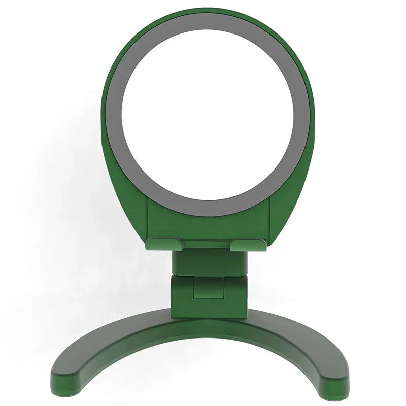 Adjustable makeup mirror phone holder with various angle and color options for hands-free mobile use, grooming, and entertainment.