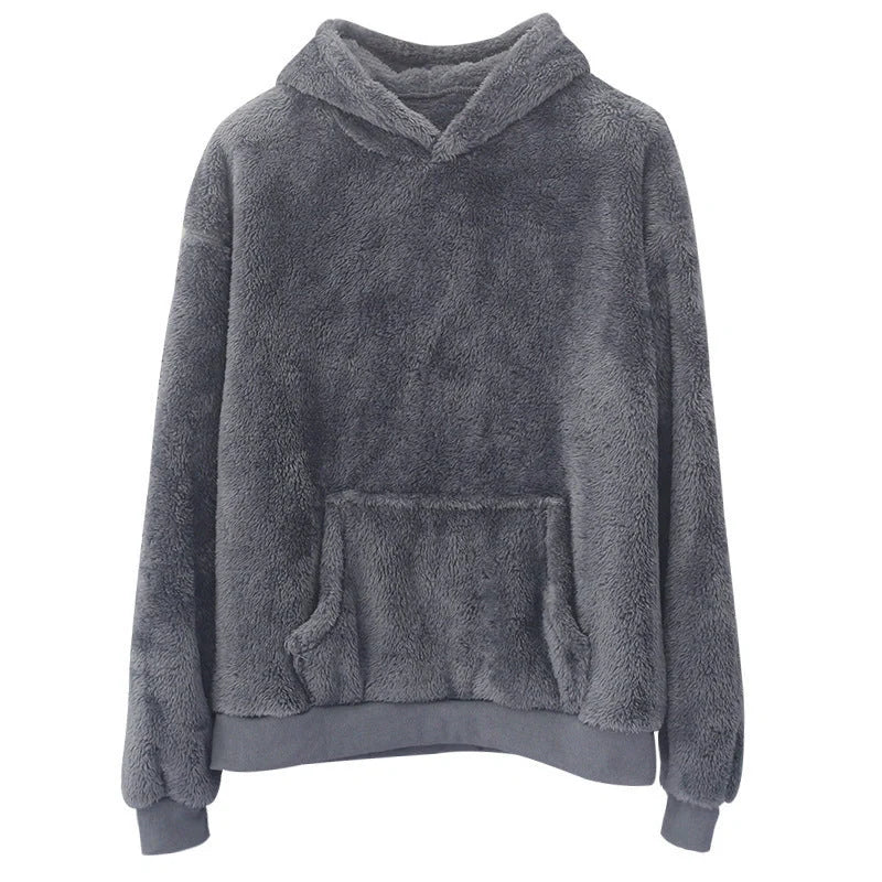 A cosy, velvet-lined hooded jumper with pockets for men, available in a range of classic colours.
