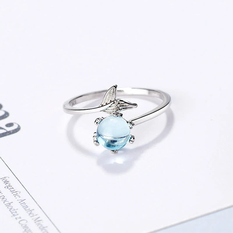 Silver Plated Adjustable Mermaid Tail Ring with inlaid zircon stones
